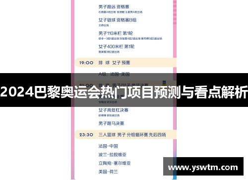 2024巴黎奥运会热门项目预测与看点解析 2024巴黎奥运会热门项目预测与看点解析